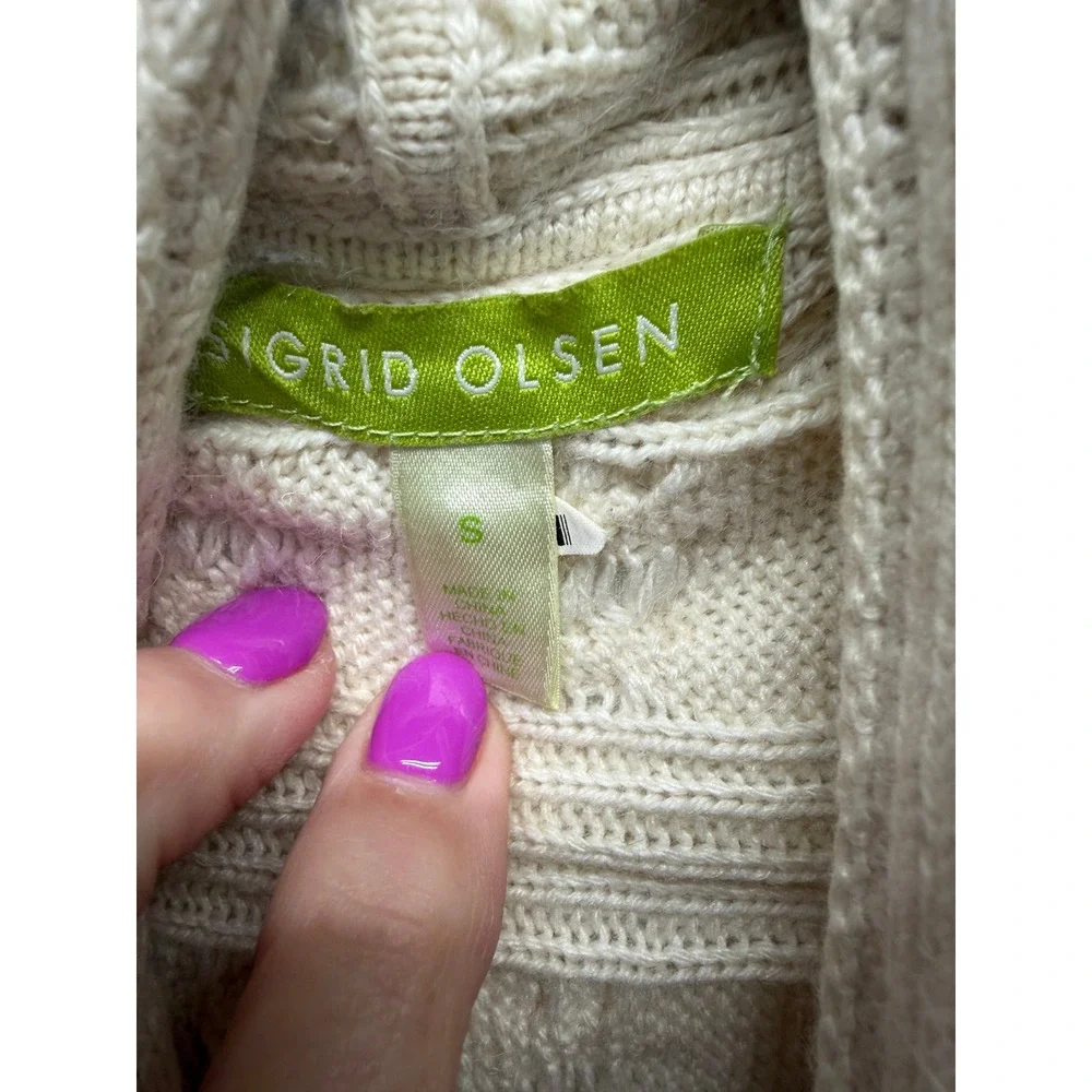 Sigrid Olsen Womens Cream Cable Knit Open Front Draped Asymmetrical Cardigan S